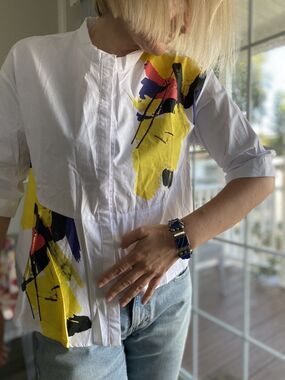 Women's shirt asymmetry City casual With a bright print XL